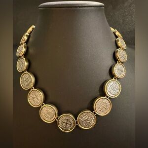 Replica Spanish Atocha Shipwreck Silver & Gold Tone Doubloon Coin Necklace